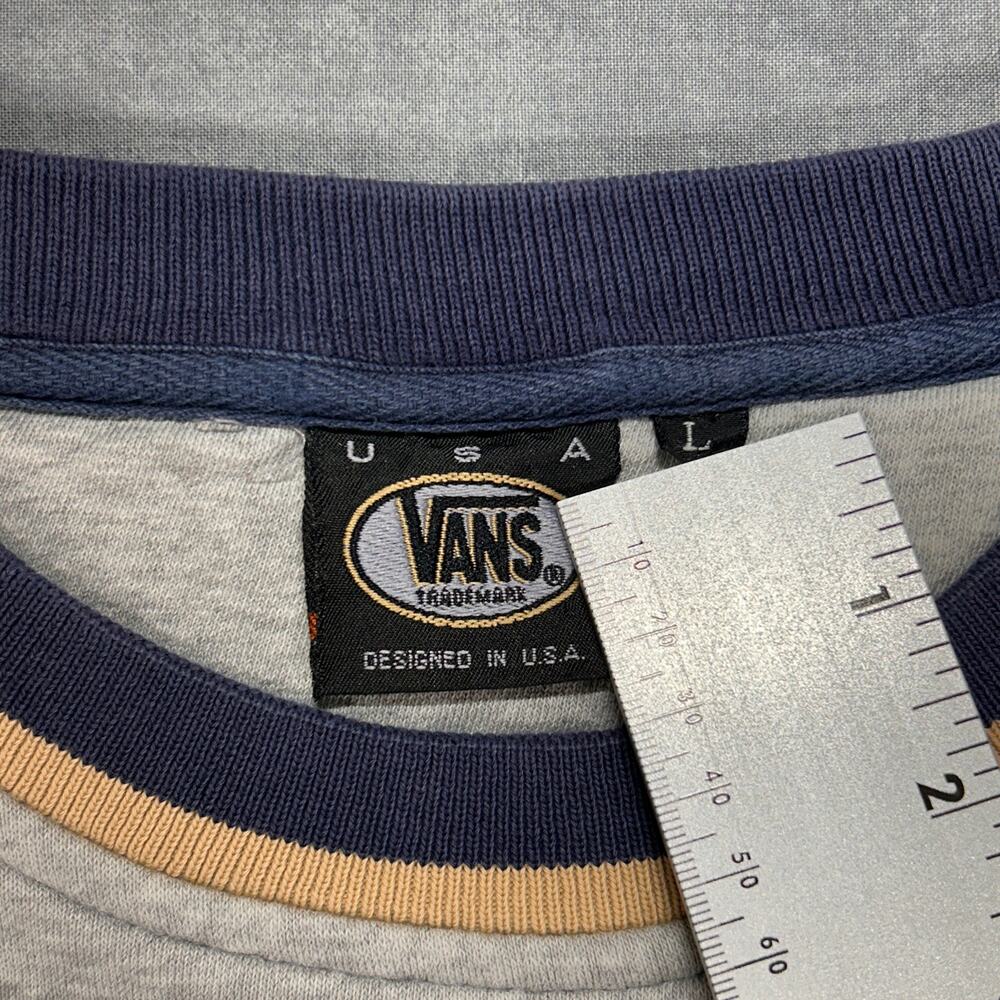 Vintage Vans Off The Wall 1966 Crewneck Sweatshirt Gray Navy Tan Y2K Mens Large - Picture 4 of 8